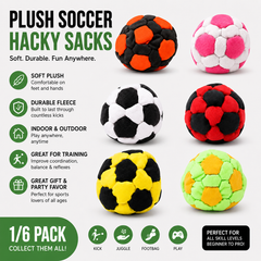 Random 1/6 Pack Soccer Hacky Sacks — Soft Plush Footbags for Adults