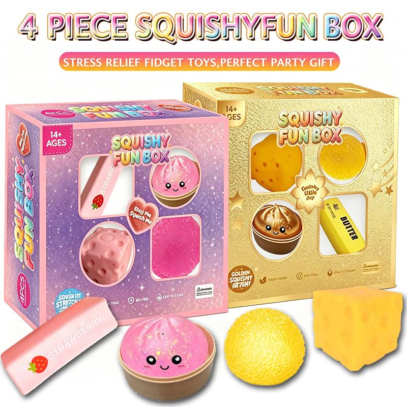 4PCS Squishy Toy Set Slow & Fast Rebound Silicone Stress Relief Toys
