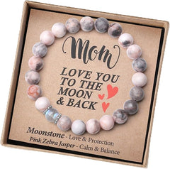 Pink Zebra Jasper & Moonstone Bracelet — Handmade Crystal Gift for Mom