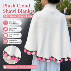 Cute Plush Shawl Blanket with Pom Pom Trim